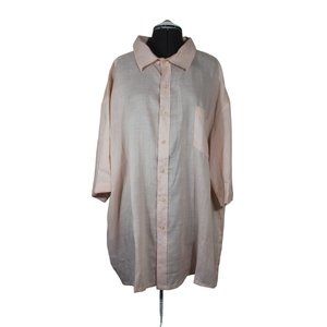 Roevelle men's pink easy care washable linen short sleeve button front shirt 3XL